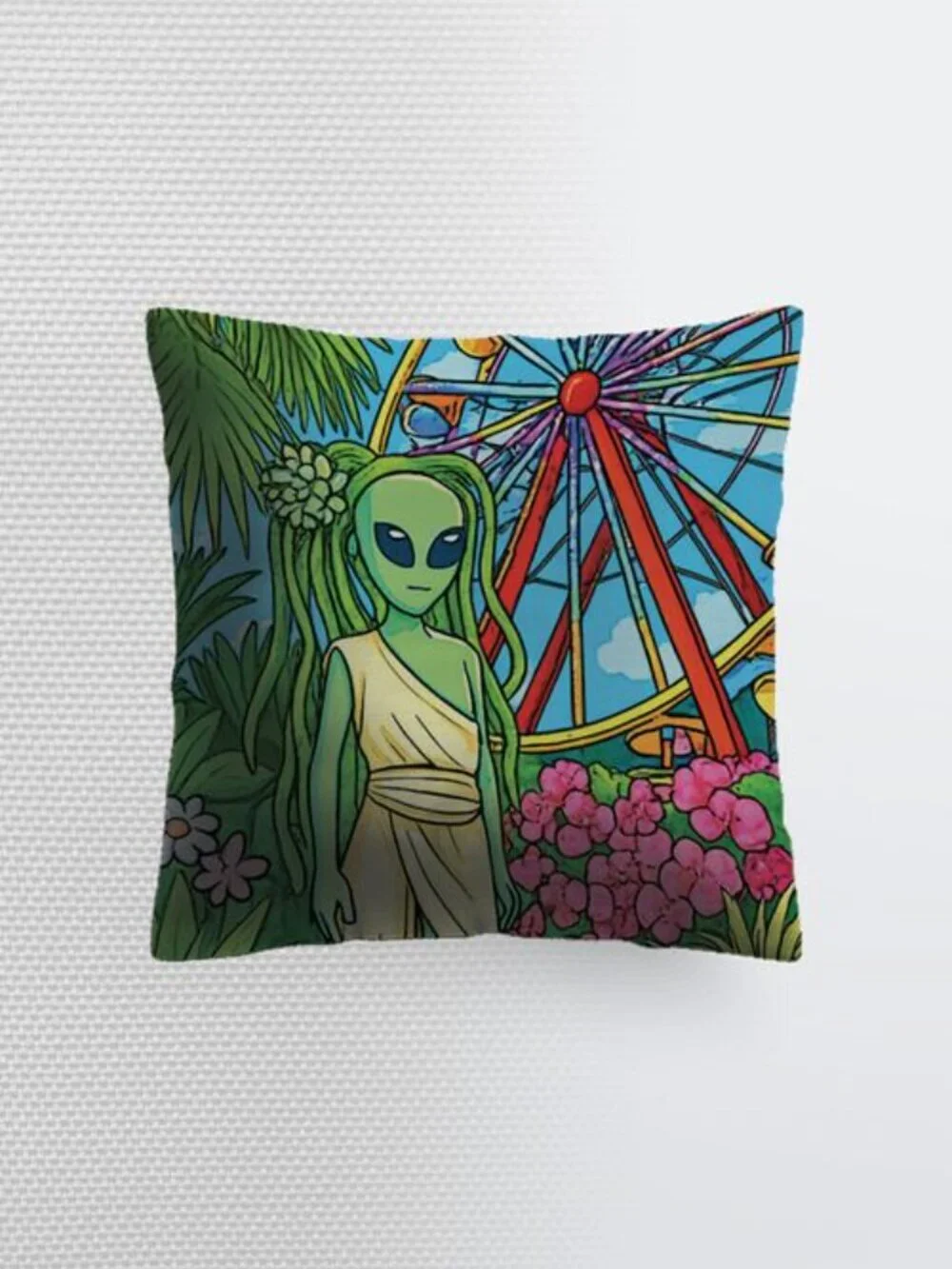 Alien Goddess at the Carnival Cushion Cover | Psychedelic Tropical Fantasy Throw